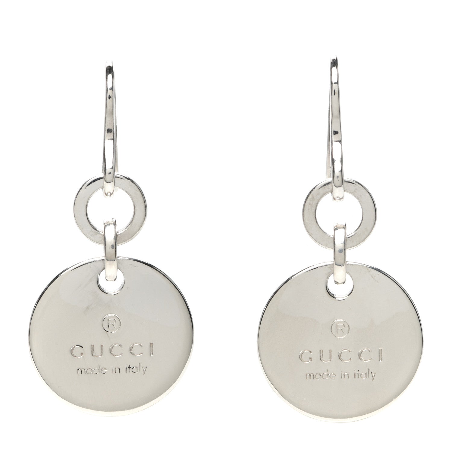 Gucci Sterling Silver Trademark Round Drop Earrings 1 of 6