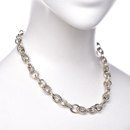 David Yurman Sterling Silver 18K Yellow Gold 10mm Medium Oval Link Necklace 2 of 5