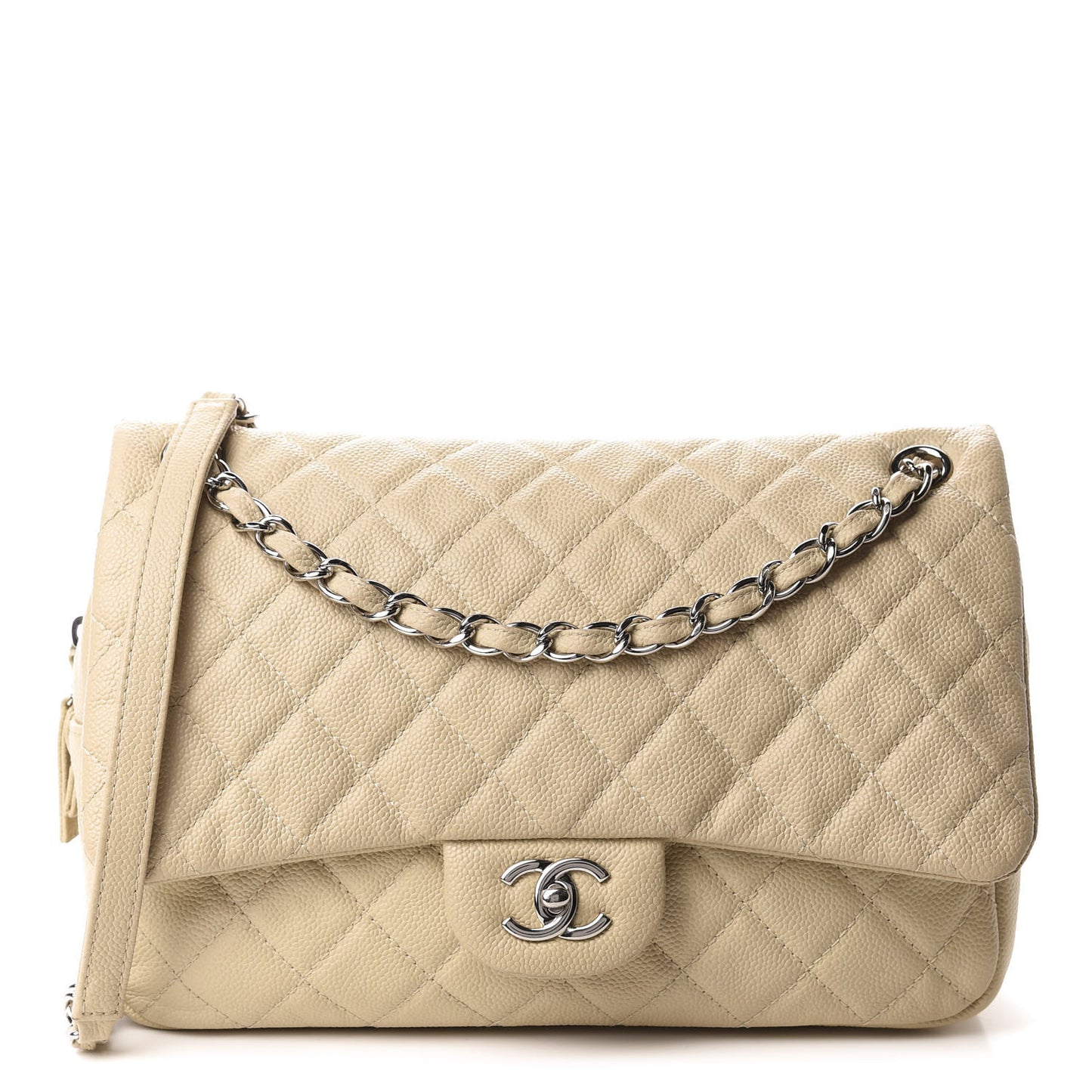 Caviar Quilted Jumbo Easy Flap Beige