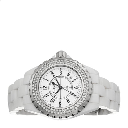 Chanel Stainless Steel Ceramic Diamond Pave Bezel 33mm J12 Quartz Watch White 2 of 4