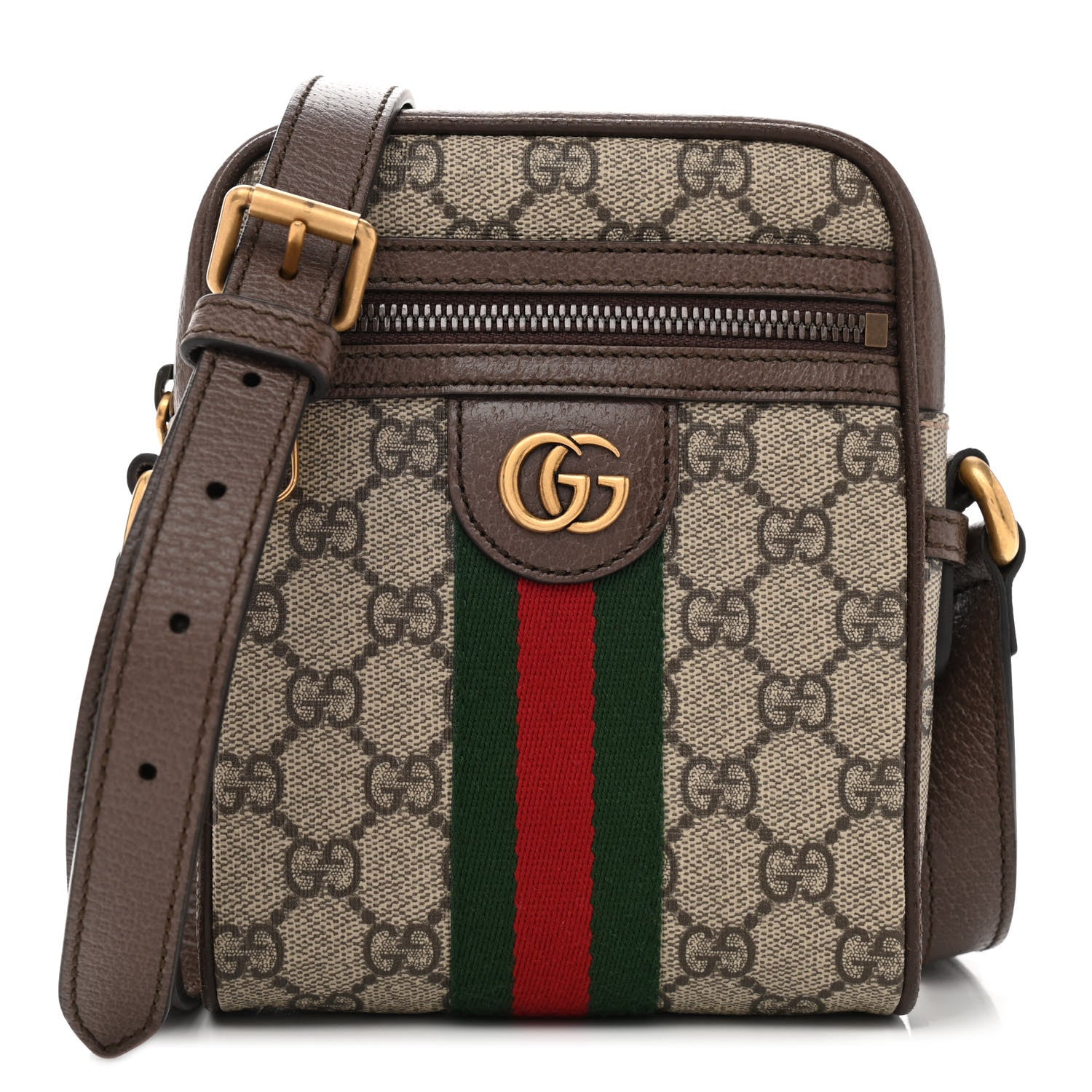 Gucci GG Supreme Monogram Web Mini Ophidia Messenger Brown 1 of 8