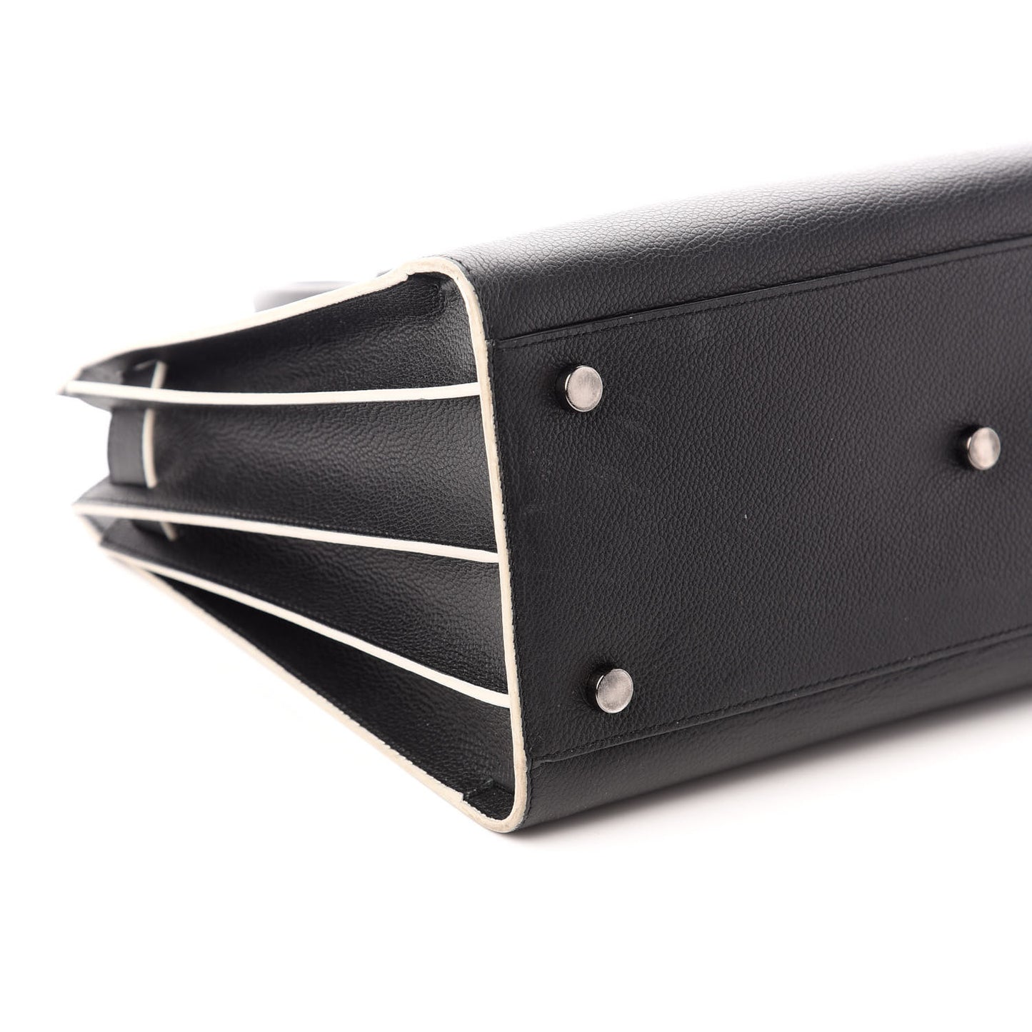 Grained Calfskin Topstitch Small Sac De Jour Black Porcelain