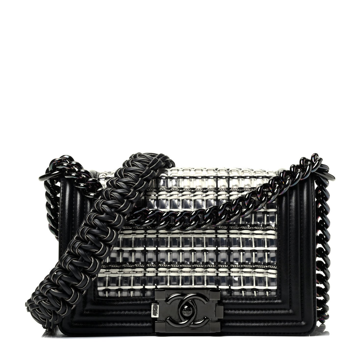 Lambskin PVC Thread Woven Small Boy Flap Black