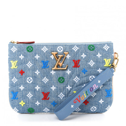 Louis Vuitton Embroidered Monogram Denim New Wave Zipped Pochette Blue 1 of 7