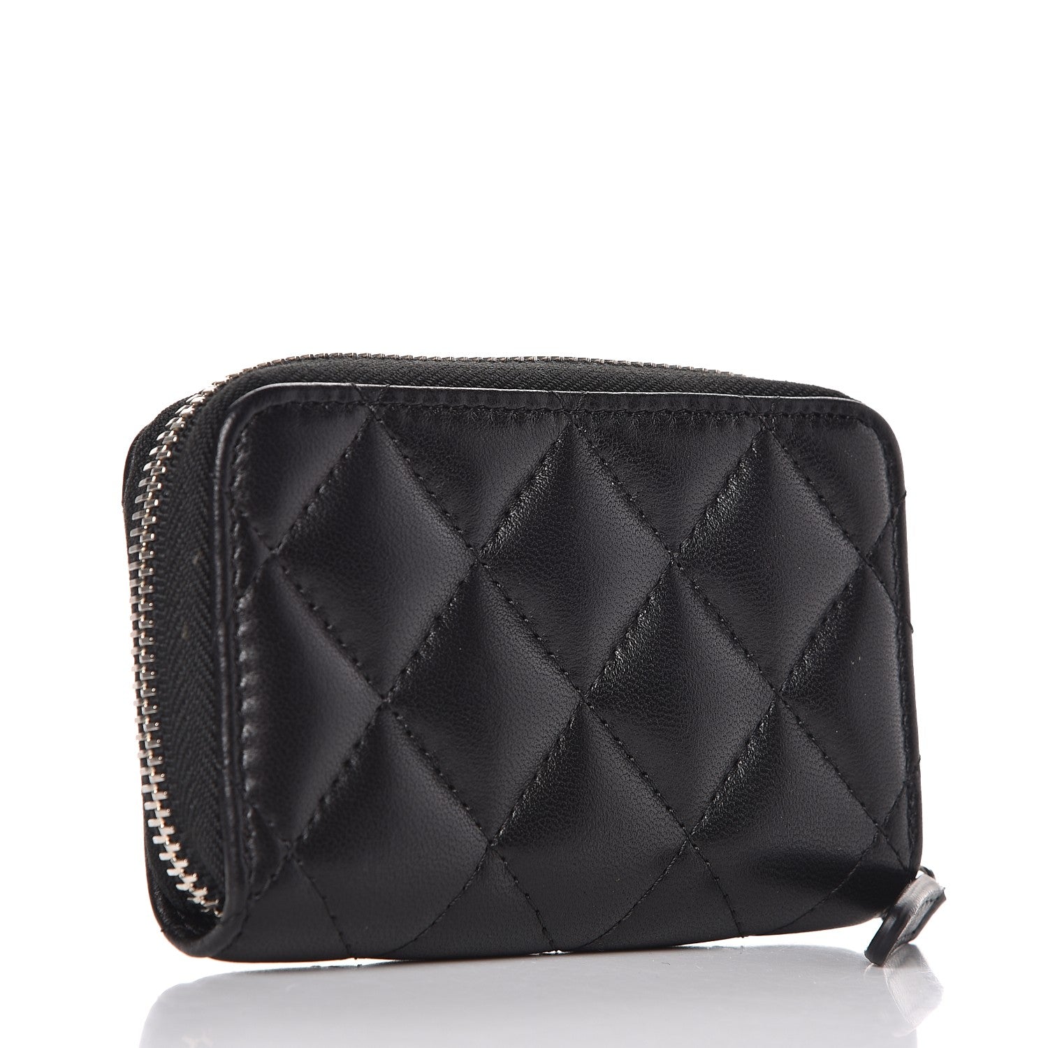 Chanel Lambskin Quilted Zip Around Coin Purse Wallet Black 3 of 8