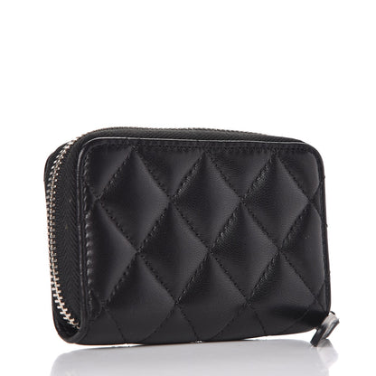 Chanel Lambskin Quilted Zip Around Coin Purse Wallet Black 3 of 8