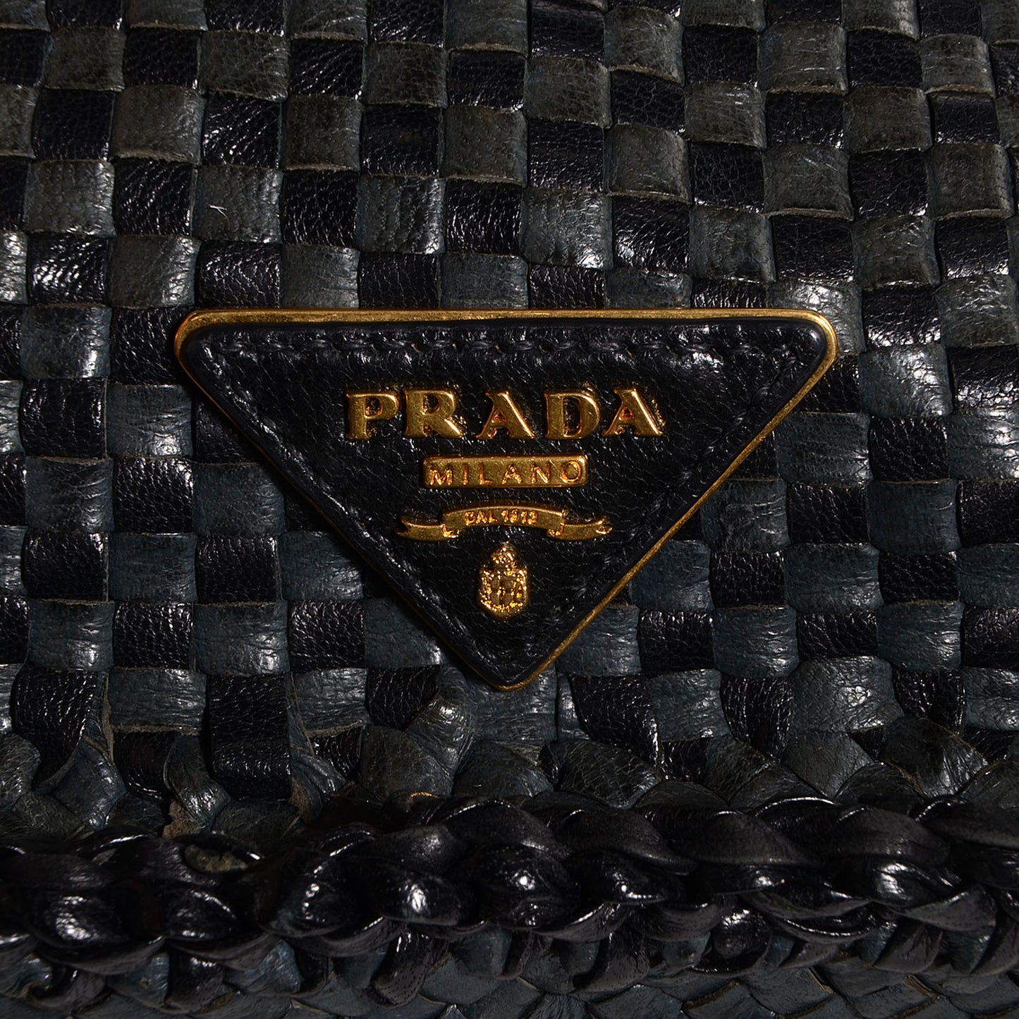 Goatskin Woven Top Handle Satchel Baltico Black