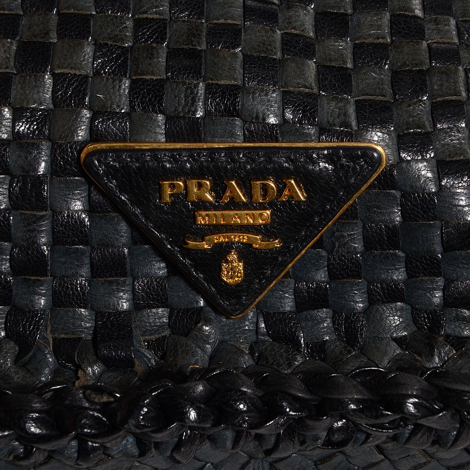 Prada Goatskin Woven Top Handle Satchel Baltico Black 10 of 10