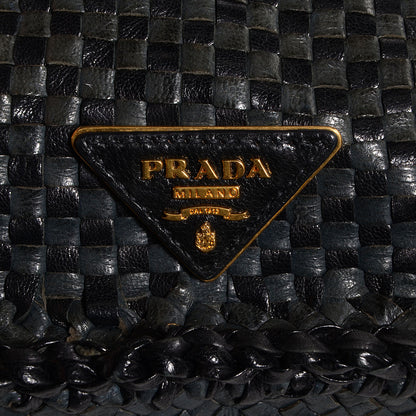 Prada Goatskin Woven Top Handle Satchel Baltico Black 10 of 10