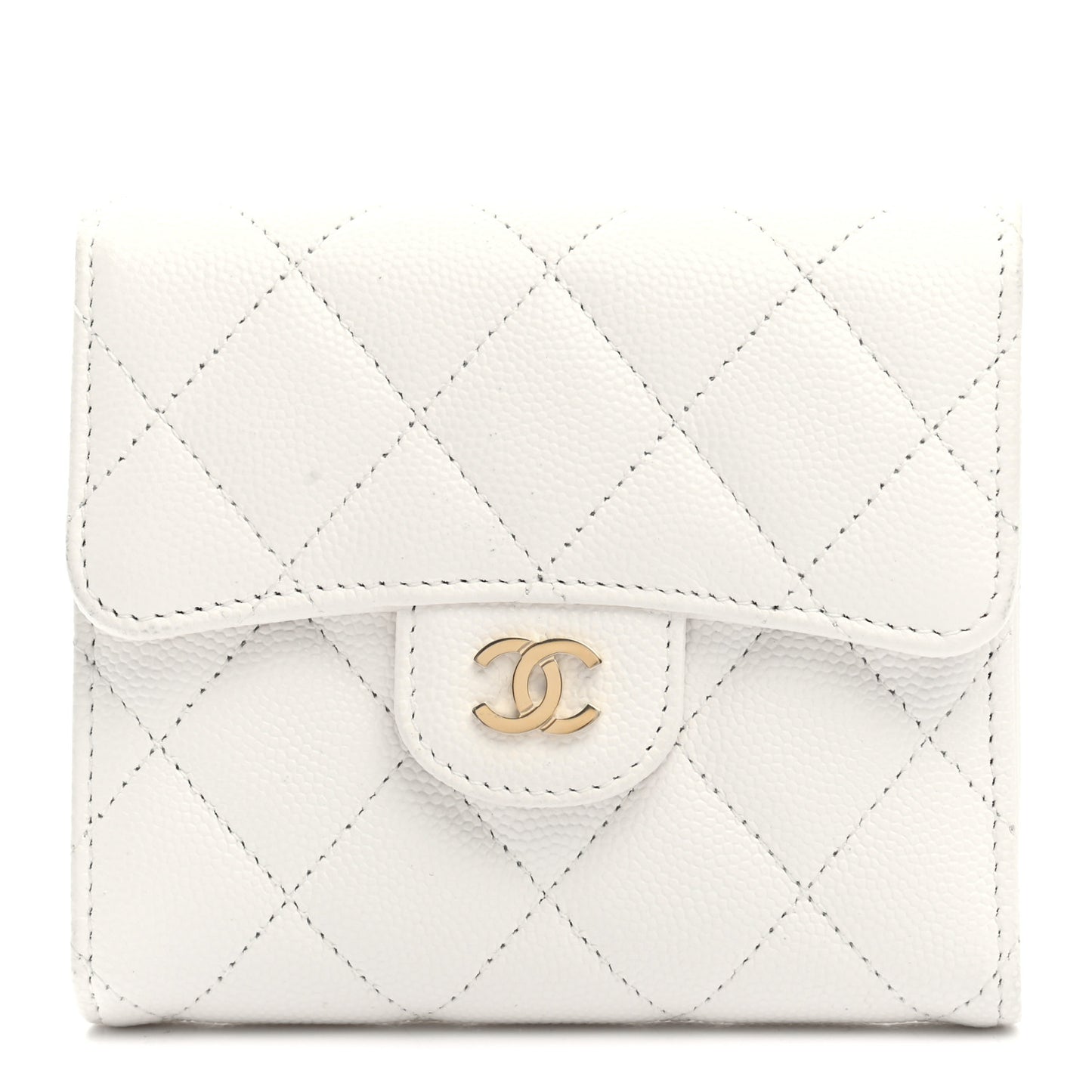 Caviar Quilted Compact Flap Wallet White