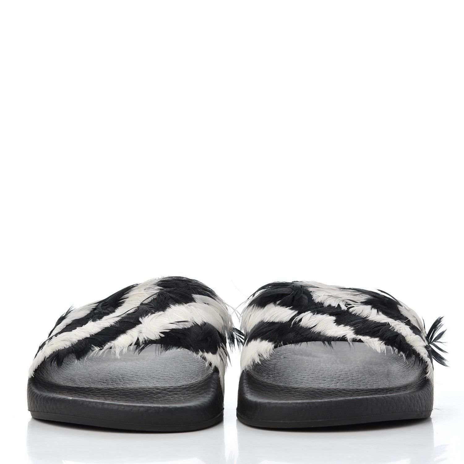 Valentino Garavani Rubber Feather Pool Slide Sandals 37 Black White 2 of 8