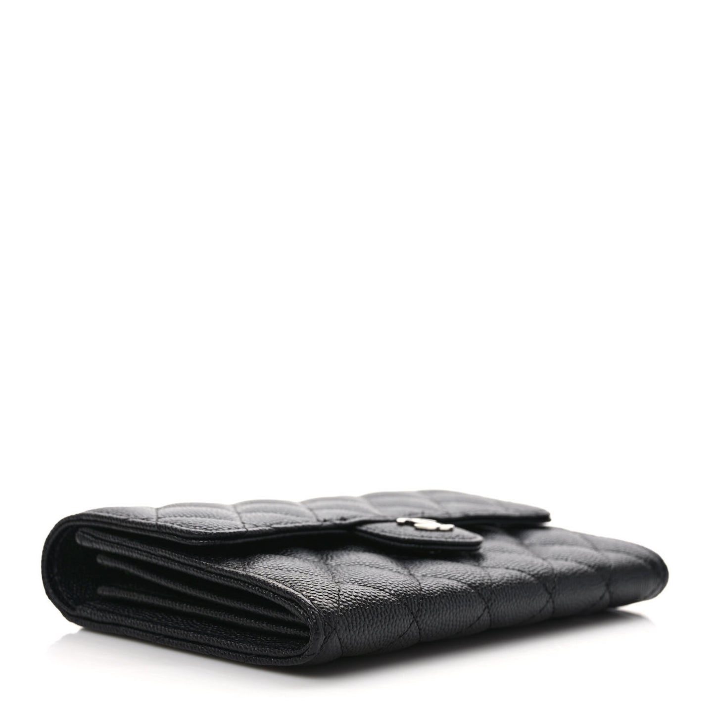Caviar Quilted Large Gusset Flap Wallet Black