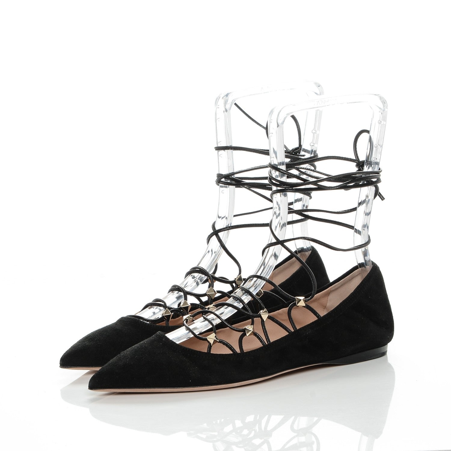 Valentino Garavani Suede Rockstud Gladiator Lace Up Ballerina Flats 35.5 Black 3 of 7
