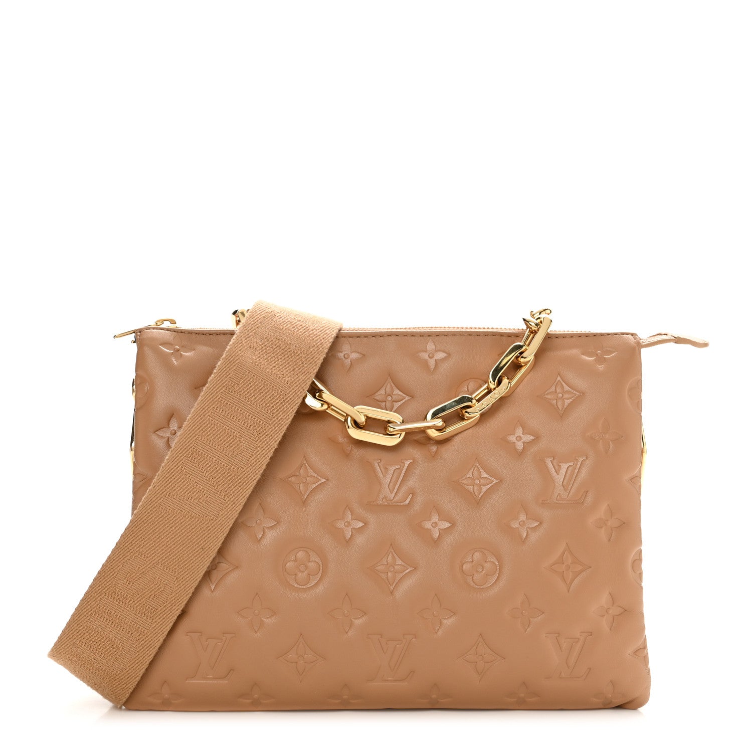 Louis Vuitton Lambskin Embossed Monogram Coussin PM Camel 1 of 9
