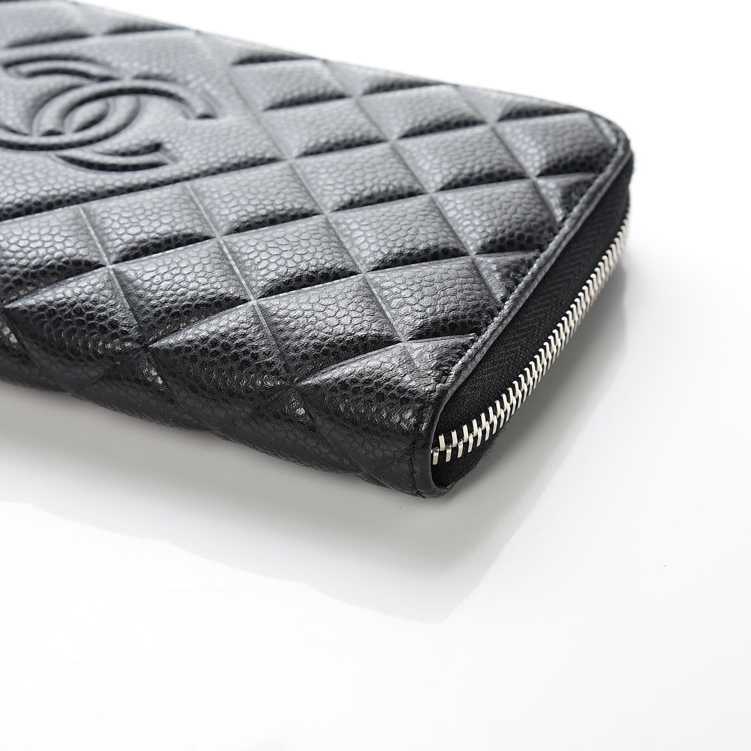 Chanel Caviar Quilted Diamond CC Gusset Zip Around Wallet Black 6 of 11