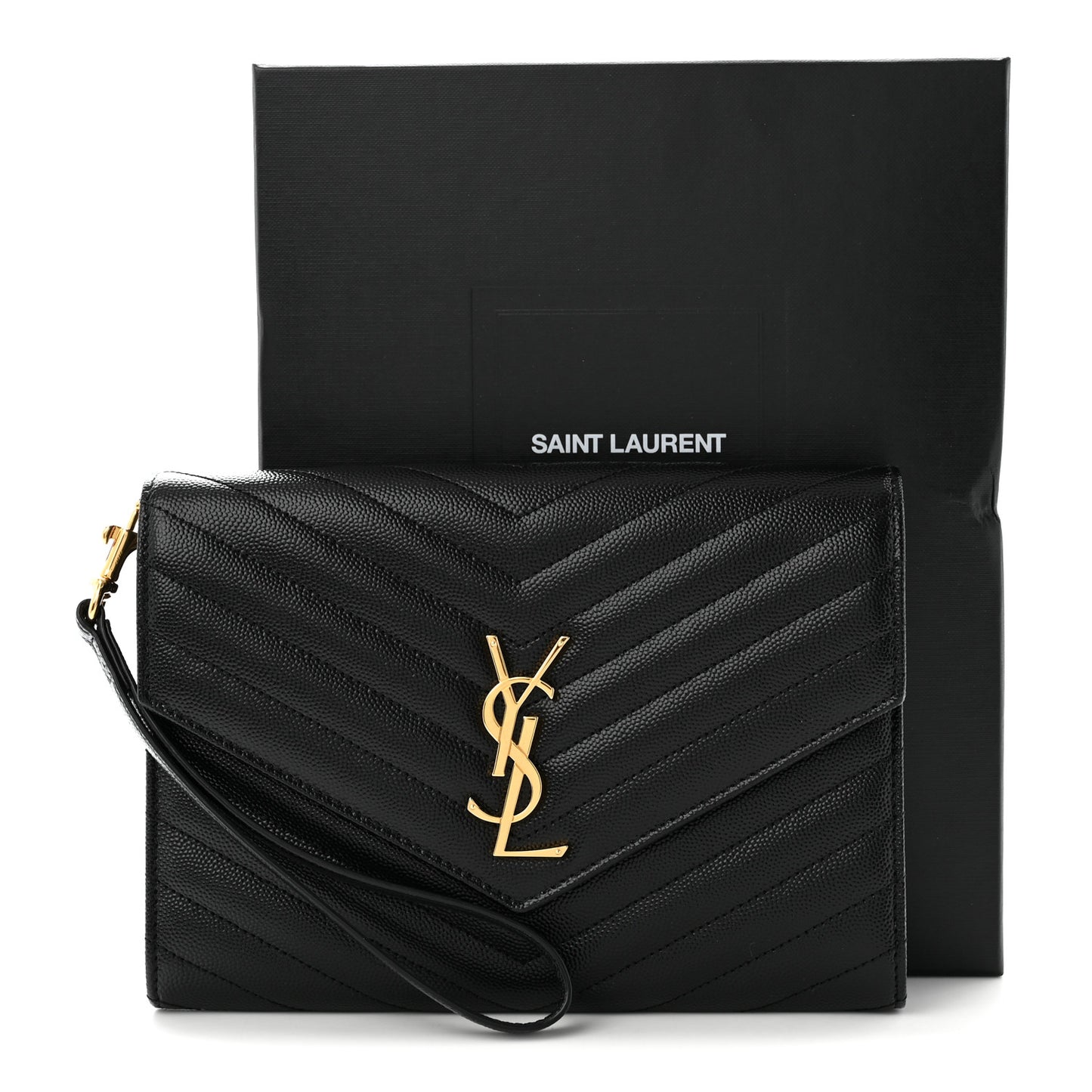 Grain De Poudre Matelasse Chevron Monogram Envelope Clutch Black Black