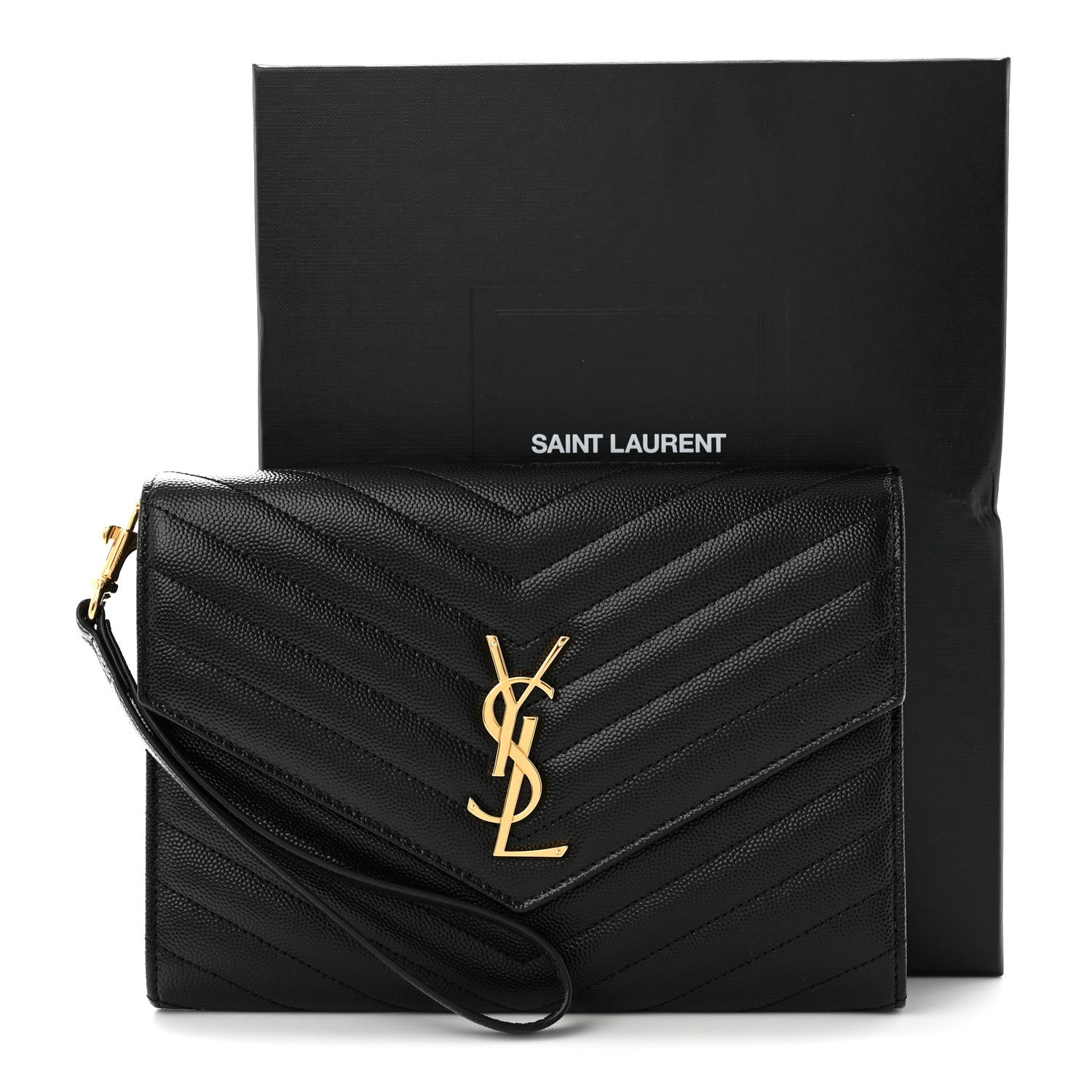 Saint Laurent Grain De Poudre Matelasse Chevron Monogram Envelope Clutch Black Black 11 of 11