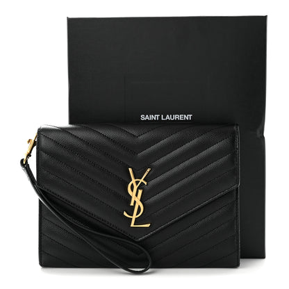 Saint Laurent Grain De Poudre Matelasse Chevron Monogram Envelope Clutch Black Black 11 of 11