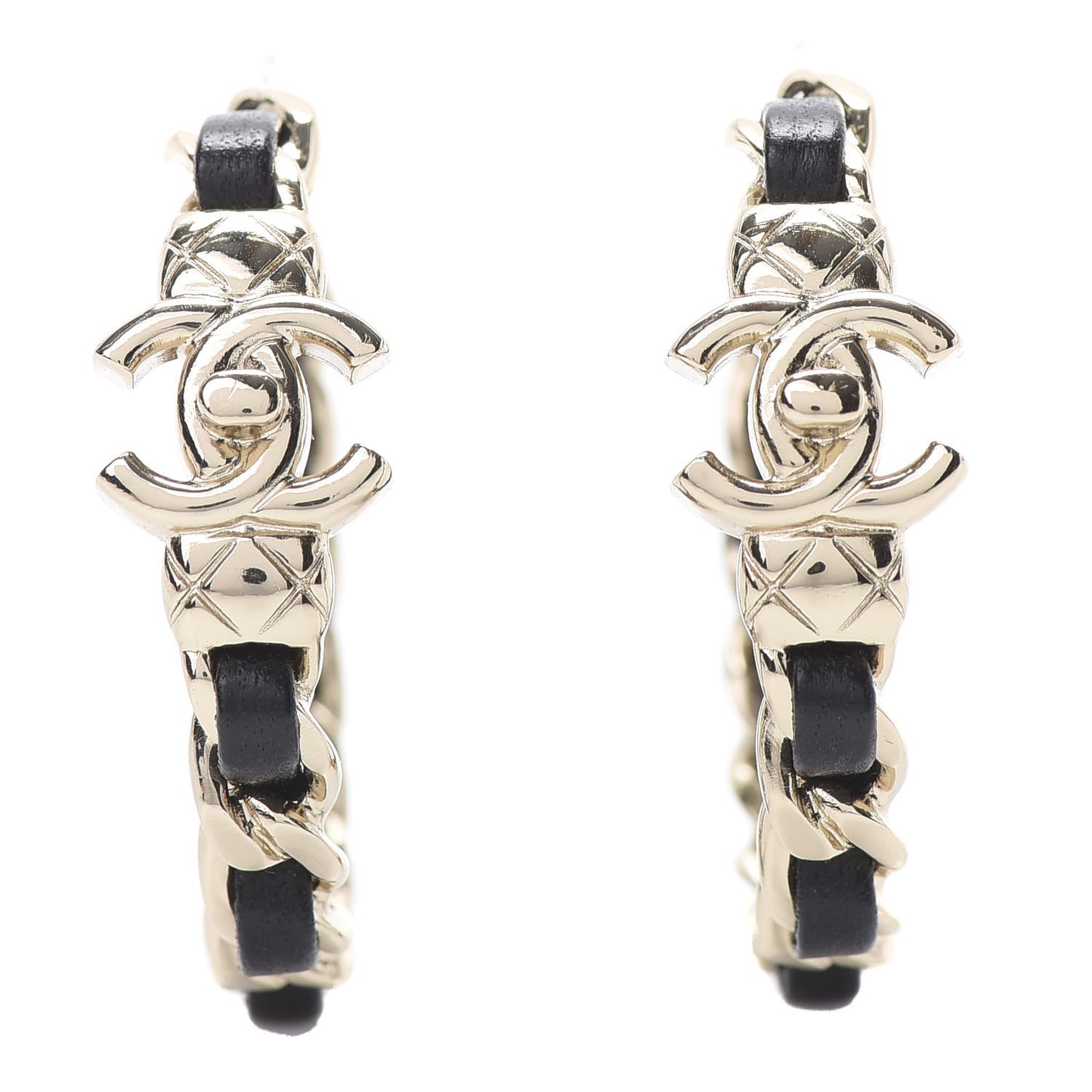 Lambskin CC Turnlock Chain Hoop Earrings Gold Black