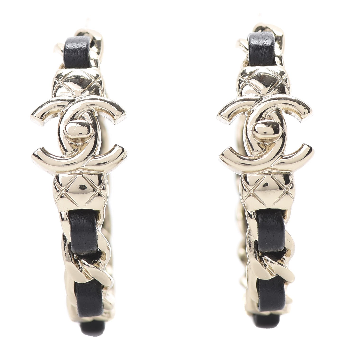 Chanel Lambskin CC Turnlock Chain Hoop Earrings Gold Black 1 of 4