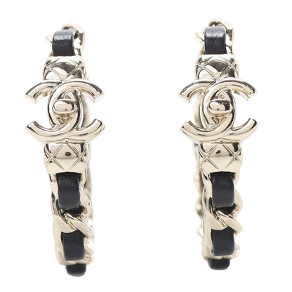 Chanel Lambskin CC Turnlock Chain Hoop Earrings Gold Black 1 of 4