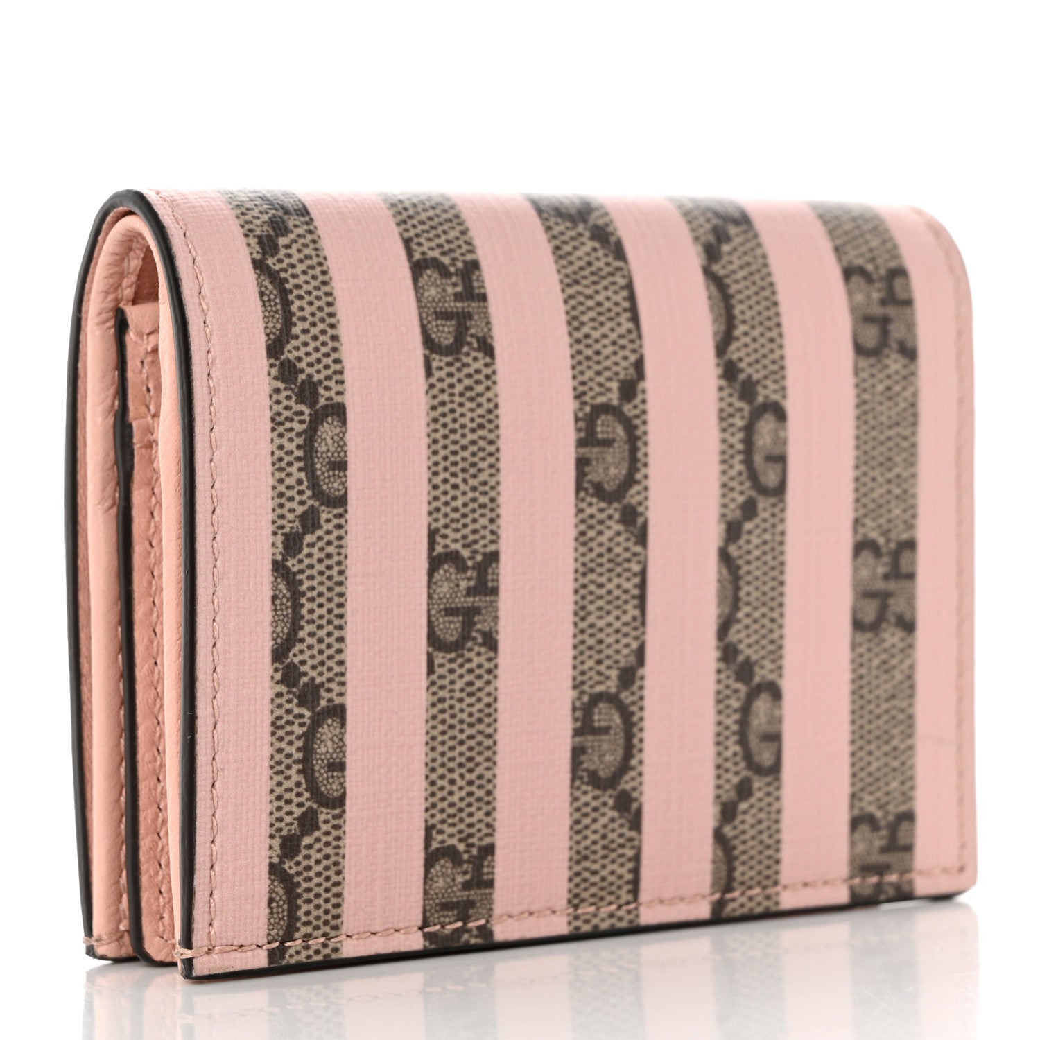 Gucci GG Supreme Monogram Vitello Eclipse Enamel Stripes GG Marmont Card Case Wallet Beige Ebony Perfect Pink 4 of 8