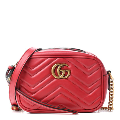 Gucci Calfskin Matelasse Mini GG Marmont Chain Shoulder Bag Hibiscus Red 1 of 10