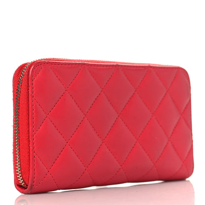 Chanel Lambskin Quilted Medium Zip Around Wallet Light Red 3 of 12