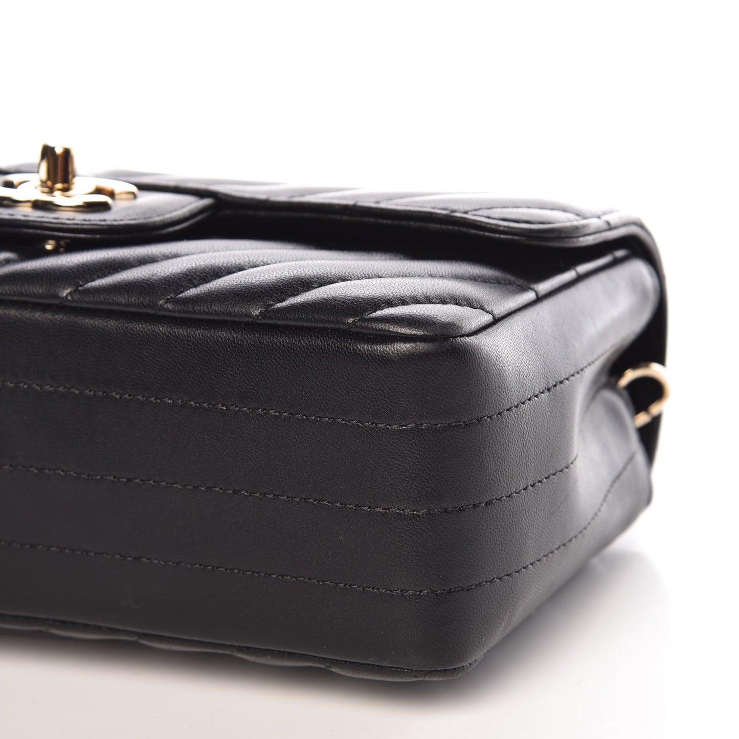 Lambskin Chevron Quilted Mini Rectangular Flap Black