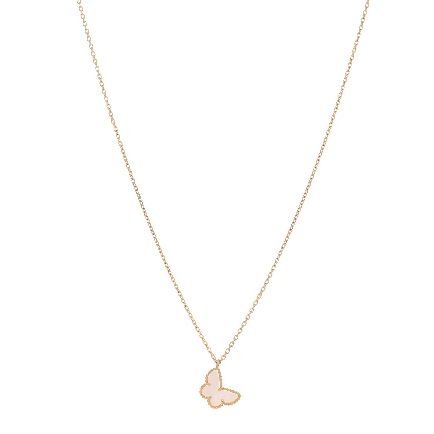 18K Yellow Gold Mother of Pearl Sweet Alhambra Butterfly Pendant Necklace