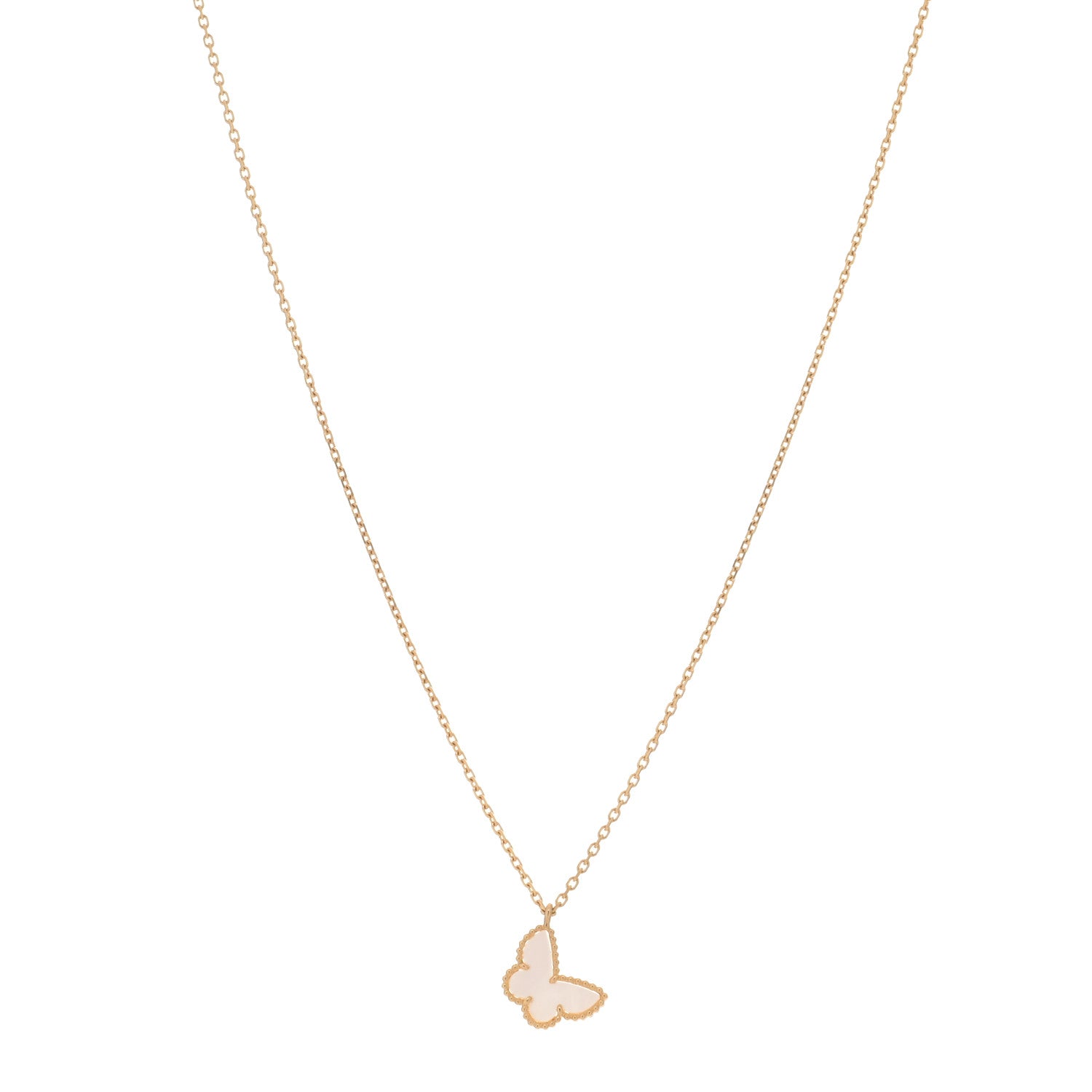 Van Cleef & Arpels 18K Yellow Gold Mother of Pearl Sweet Alhambra Butterfly Pendant Necklace 1 of 3