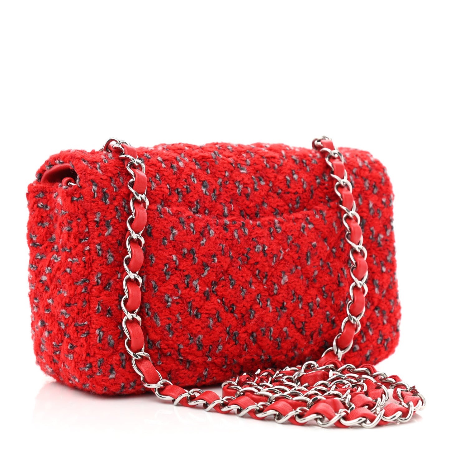 Tweed Quilted Mini Rectangular Flap Red Grey