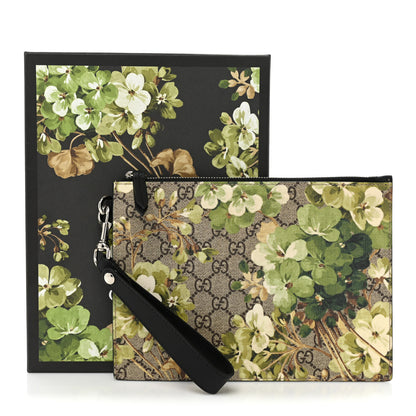 Gucci GG Supreme Monogram Blooms Small Zip Wristlet Pouch Beige New Military Black 10 of 10