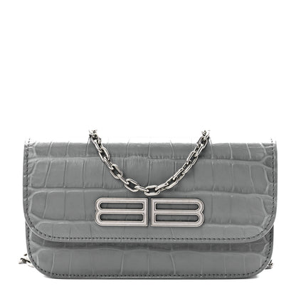 Balenciaga Extra Supple Calfskin Crocodile Embossed Gossip Wallet On Chain Balenciaga Grey 1 of 9