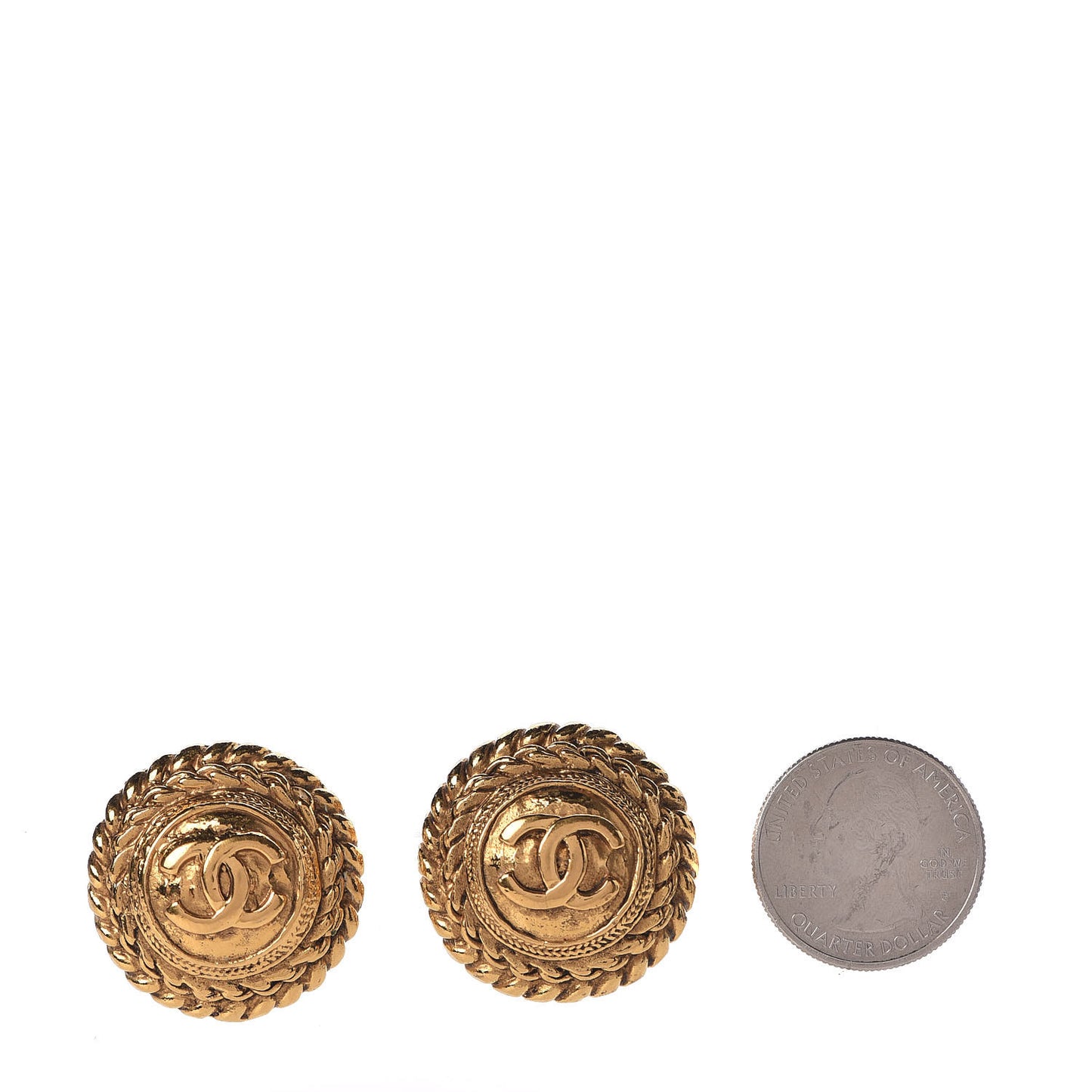 CC Button Clip On Earrings Gold