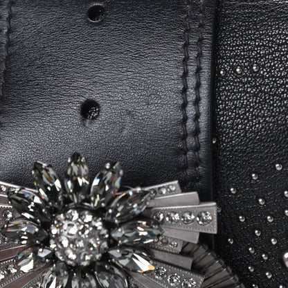 Miu Miu Goatskin Madras Soft Calfskin Crystal Embellished Dahlia Shoulder Bag Black 11 of 12