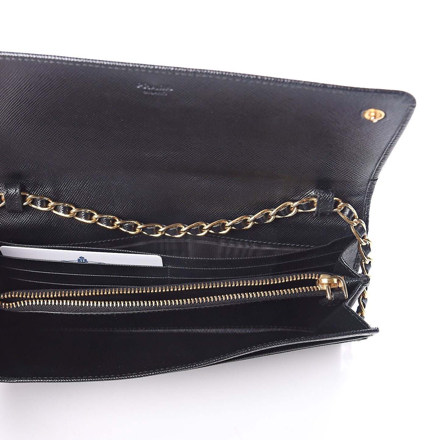 Saffiano Metal Oro Chain Wallet Black