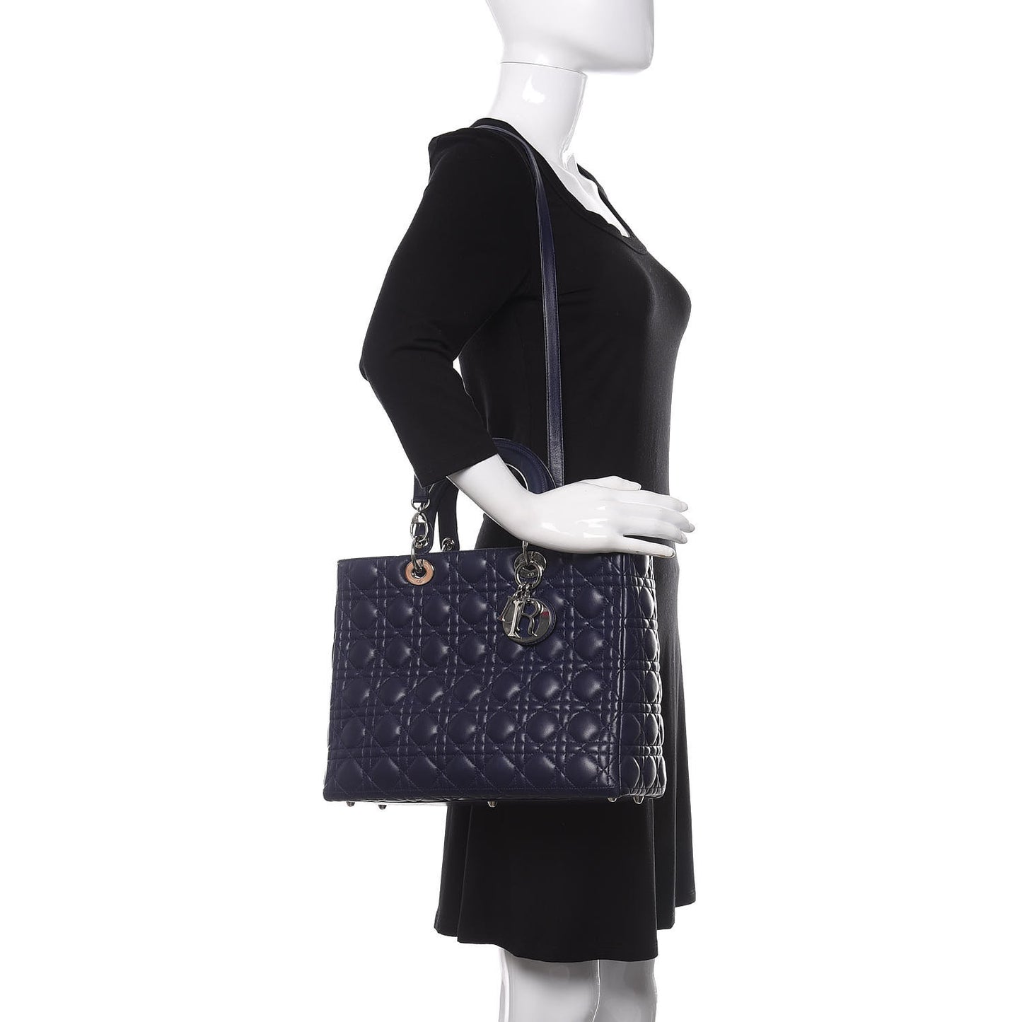Lambskin Cannage Large Lady Dior Navy Blue