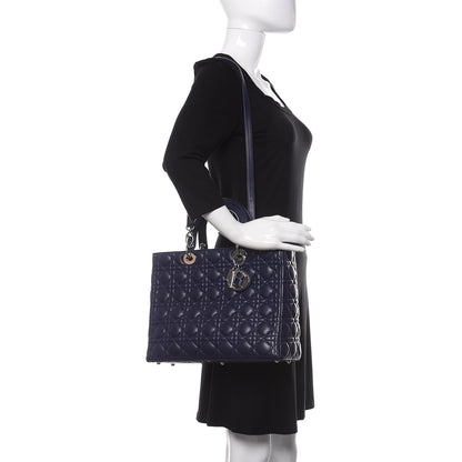 Christian Dior Lambskin Cannage Large Lady Dior Navy Blue 2 of 11