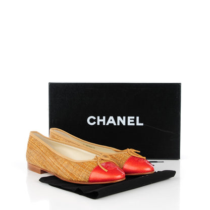 Chanel Tweed Ribbon Crackled Patent CC Cap Toe Ballerina Flats 38.5 Dark Ochre 5 of 9