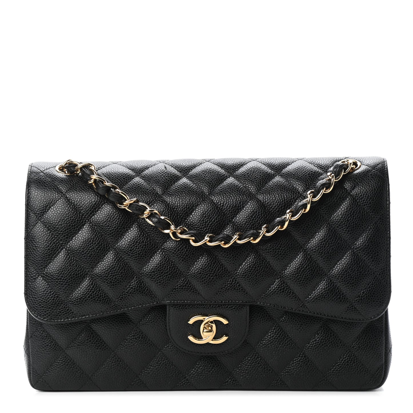 Caviar Quilted Jumbo Double Flap Black