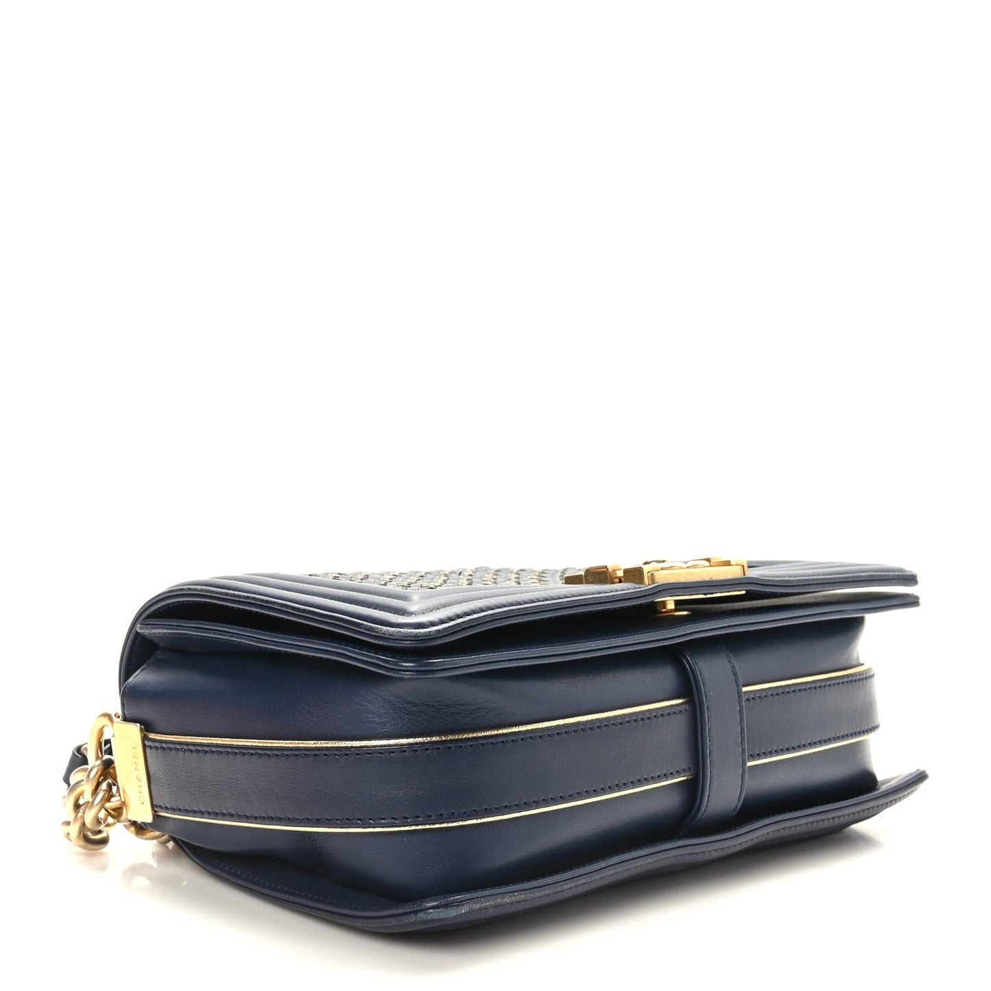 Braided Sheepskin Medium Boy Flap Navy