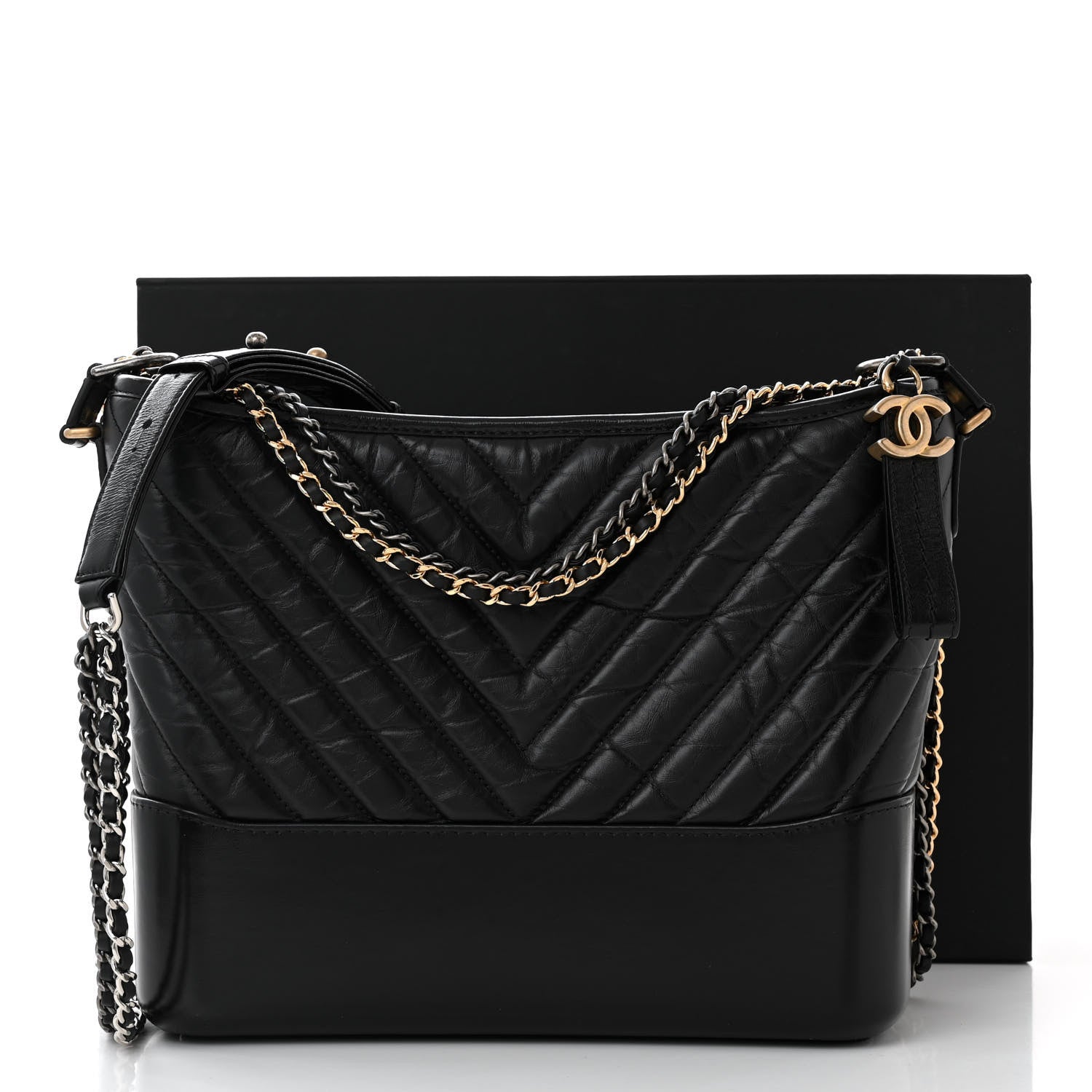 Chanel Aged Calfskin Chevron Quilted Medium Gabrielle Hobo Black 12 of 12
