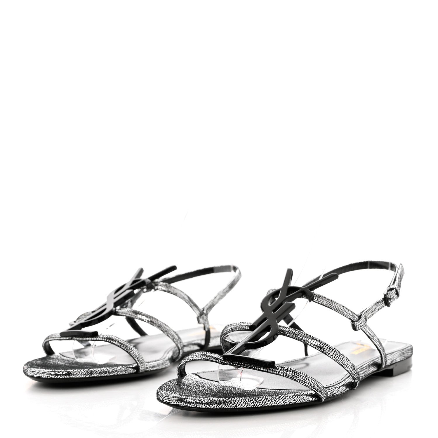 Saint Laurent Calfskin Cassandra Monogram Sandals 42 Argento 3 of 8