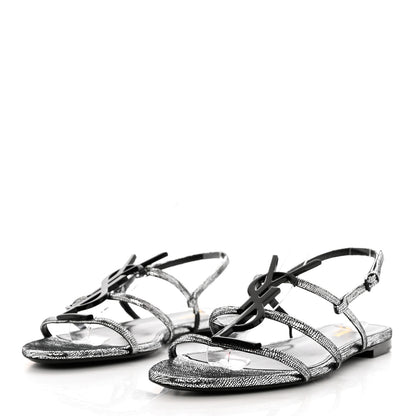 Saint Laurent Calfskin Cassandra Monogram Sandals 42 Argento 3 of 8