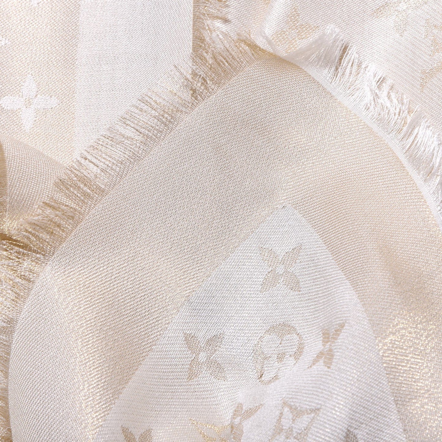 Silk Wool Monogram Shine Shawl White