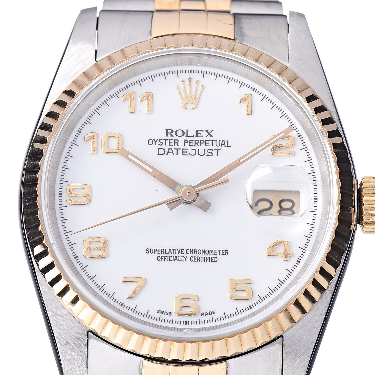 Stainless Steel 18K Yellow Gold 36mm Oyster Perpetual Datejust Watch White Arabic 16233