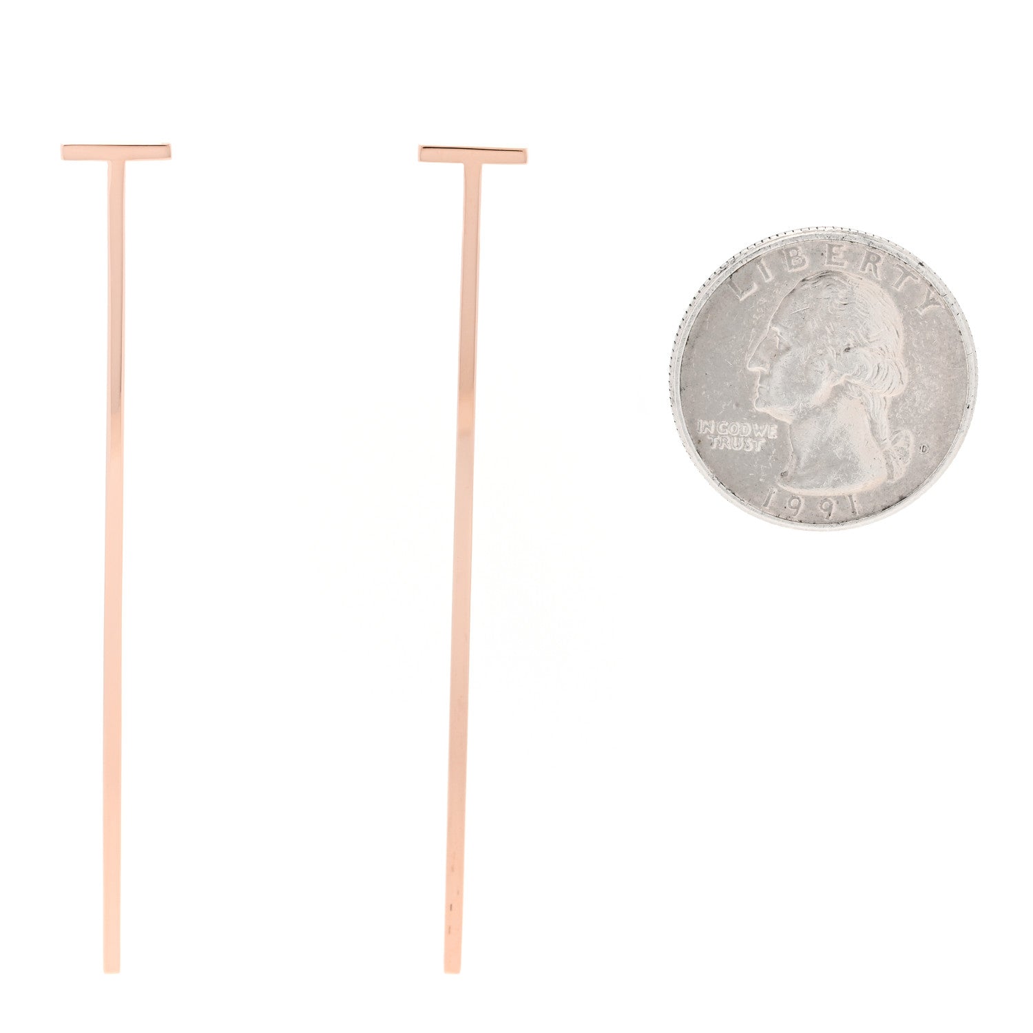 Tiffany 18K Rose Gold T Elongated Wire Bar Earrings 2 of 6