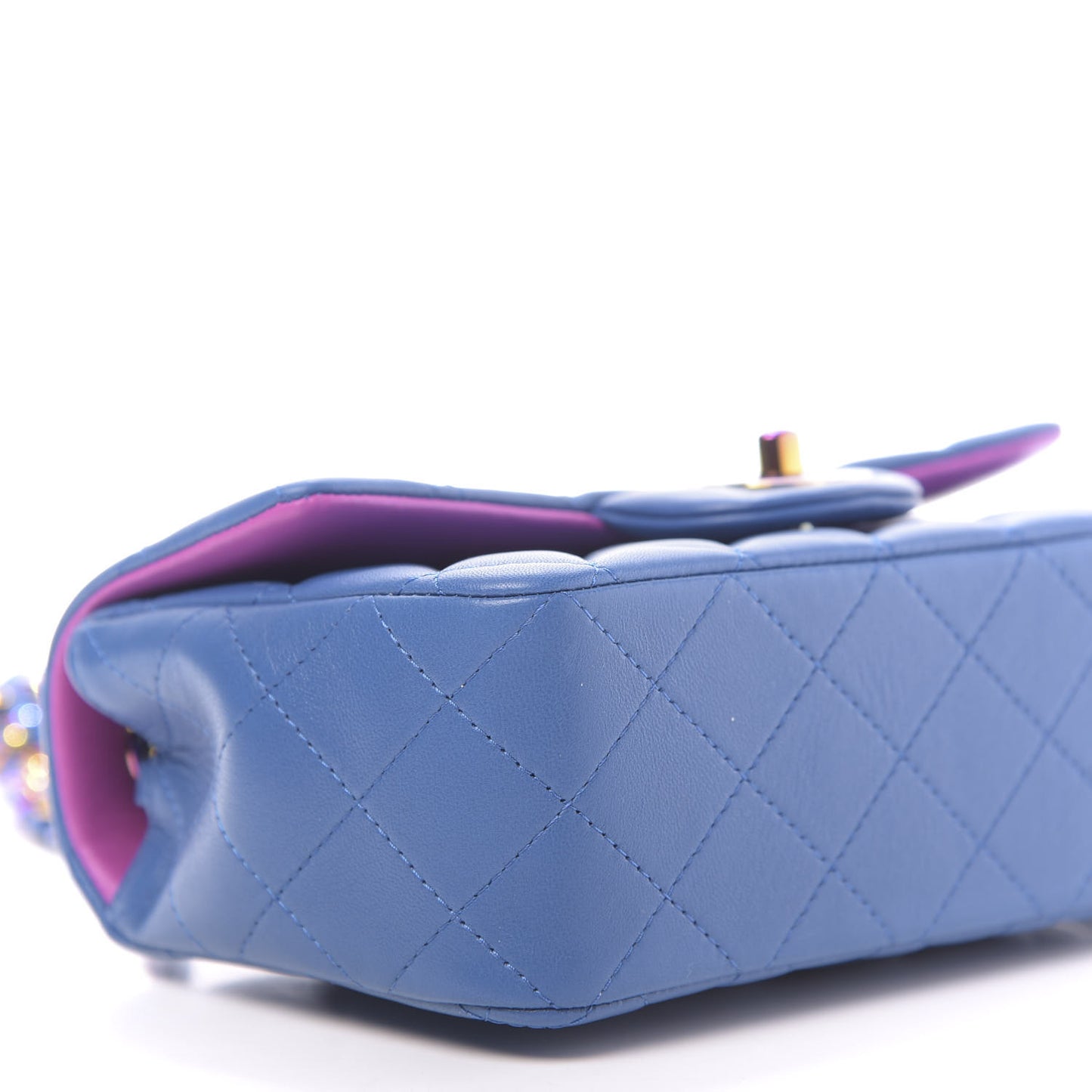 Lambskin Quilted Mini Rectangular Flap Blue Purple