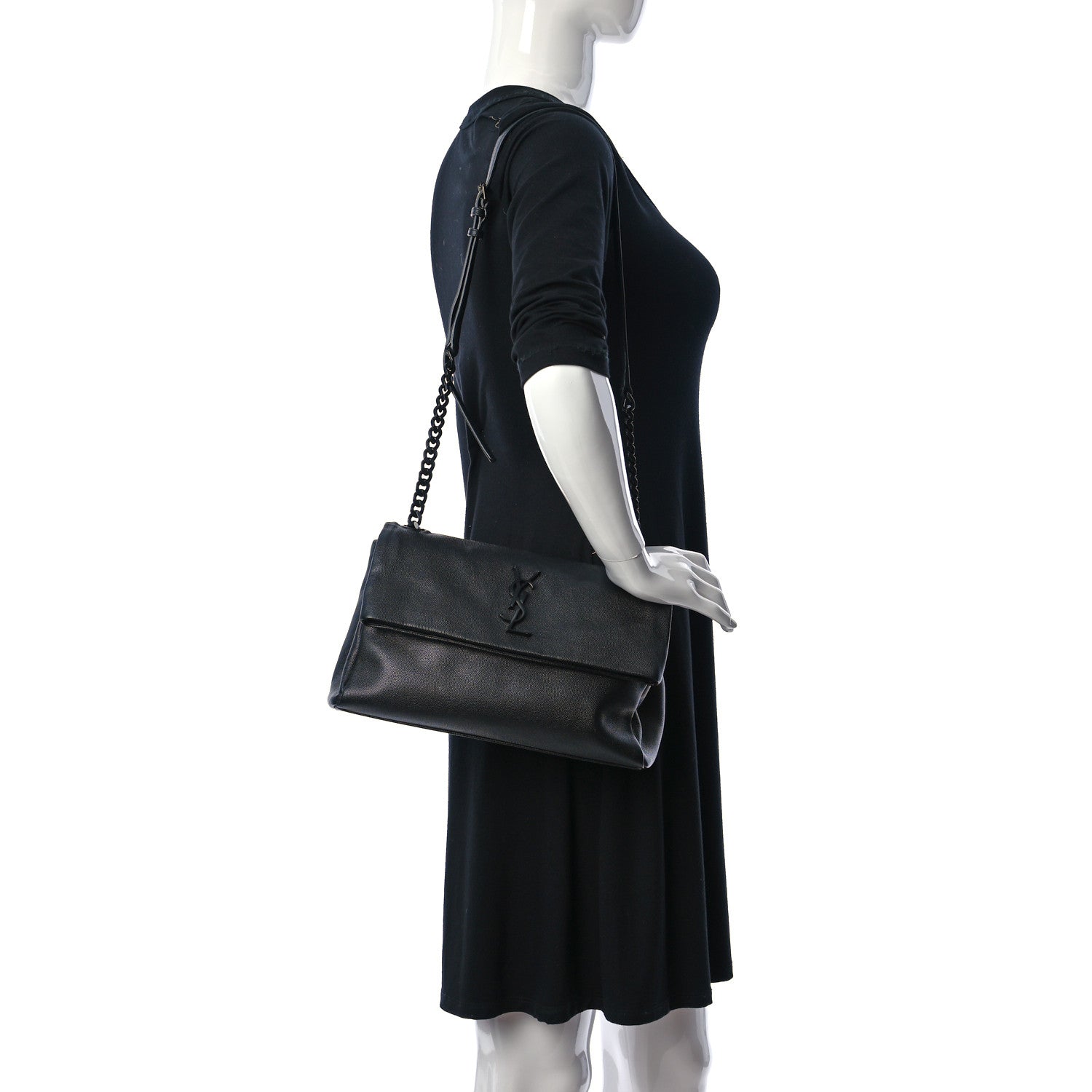 Saint Laurent Grain De Poudre Medium West Hollywood Monogram Fold-Over Black 2 of 11